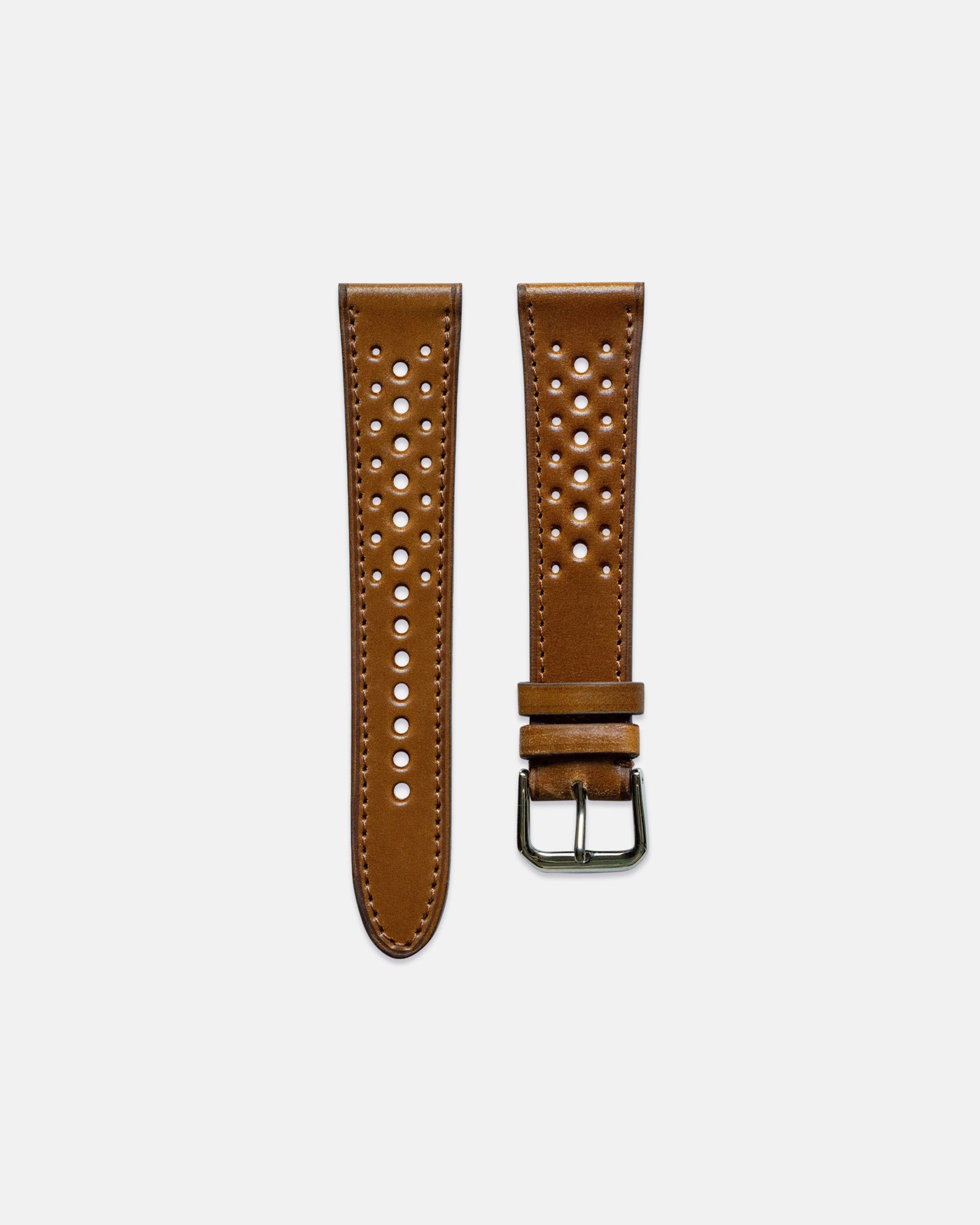 Rallye style watch strap in brown Horween Shell Cordovan leather