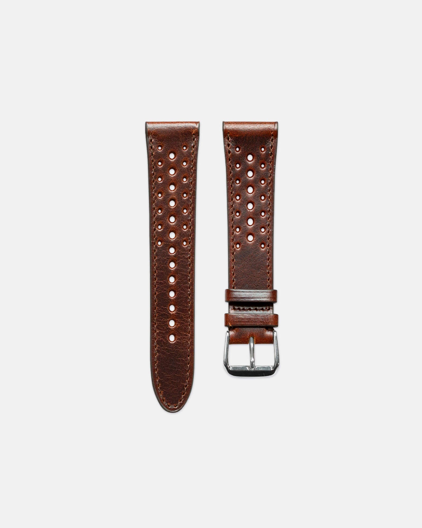 Rallye style watch strap in brown Horween Shell Cordovan leather