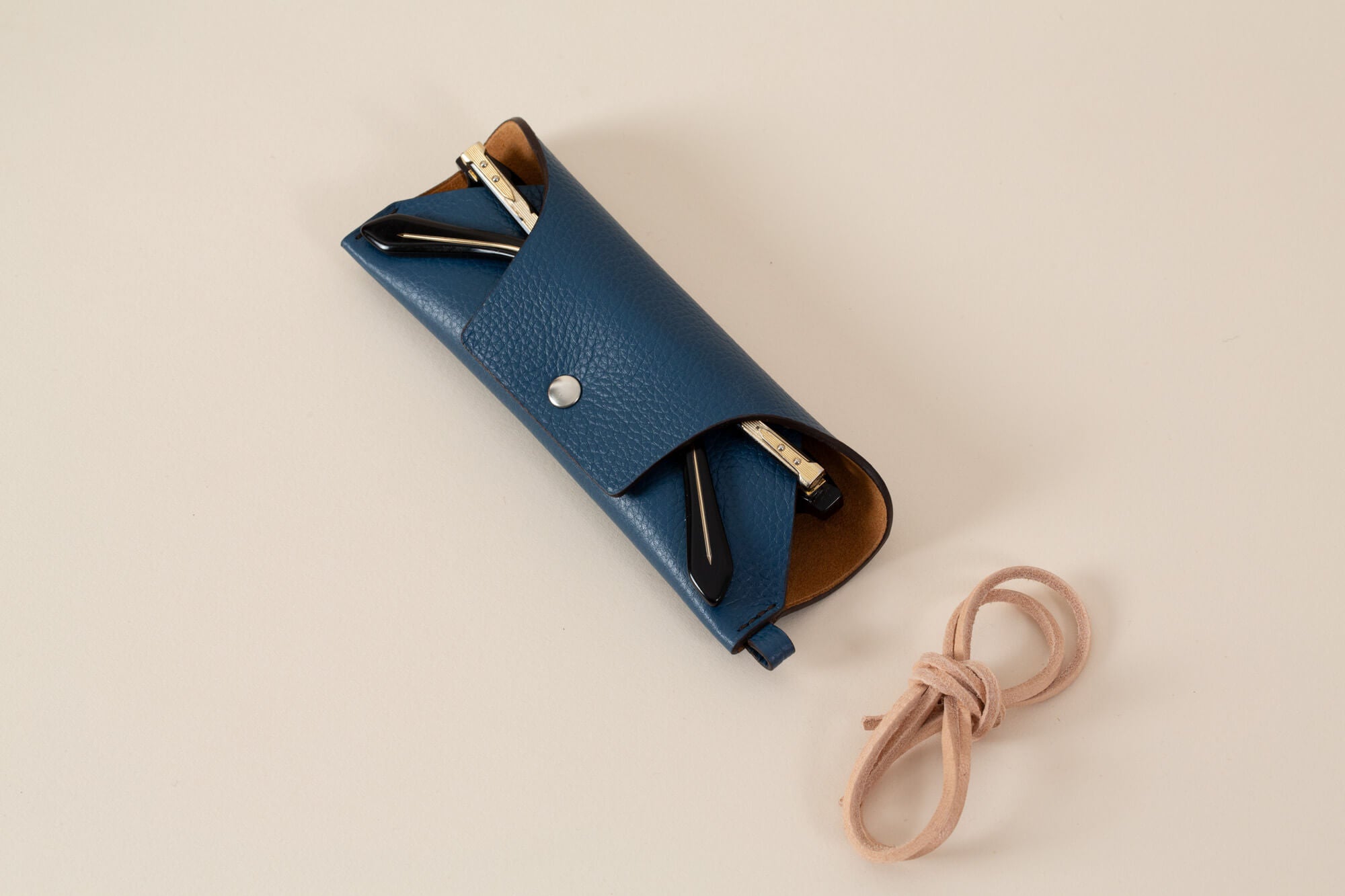 Eyeglass case - Blue grained cowhide leather - Made in France