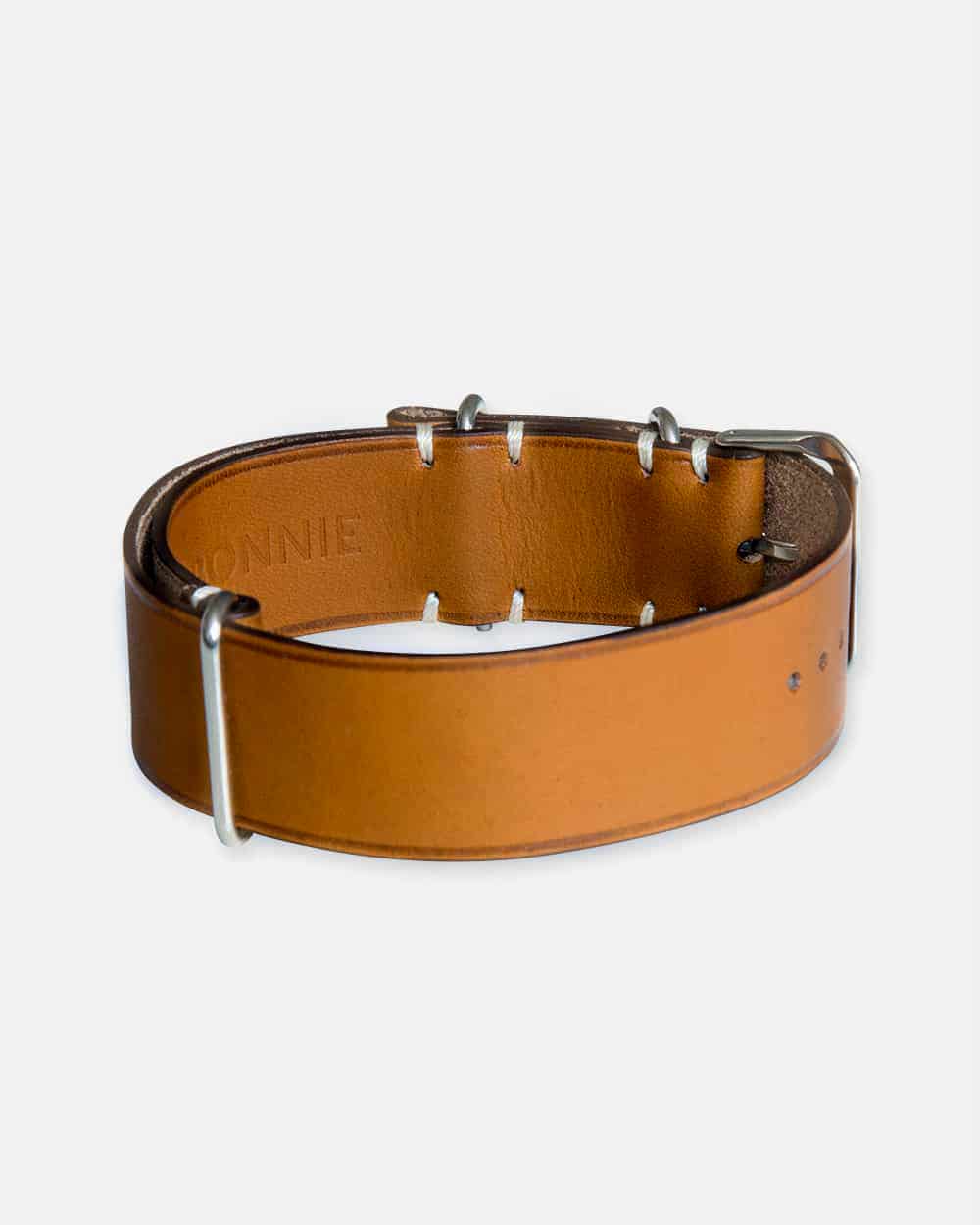 Bracelet De Montre NATO En Cuir Véritable - Bande Coulissante 20 Mm, Orange/marron, Unisexe, Neuf