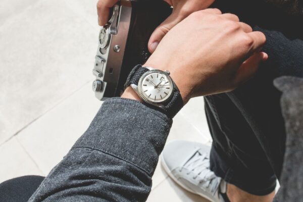 Bracelet de Montre Perlon - Nylon Tressé Noir - Boucle Acier