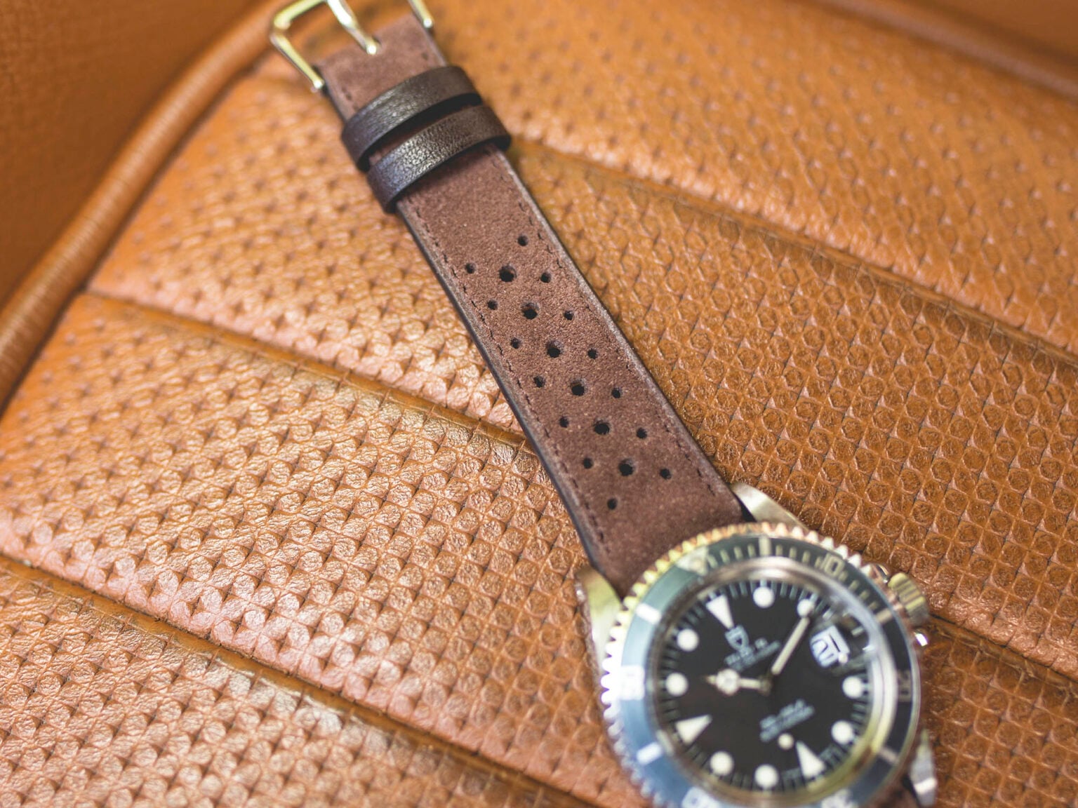 Bracelet Montre En Cuir Rally Vintage Rétro 20Mm 22Mm 24Mm Bleu Vert Beige Noir