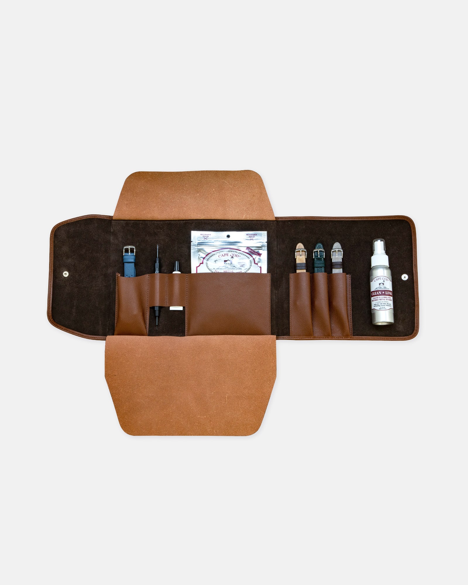 WATCH CARE KIT WITH GRAINED LEATHER POUCH - 3 COLORS