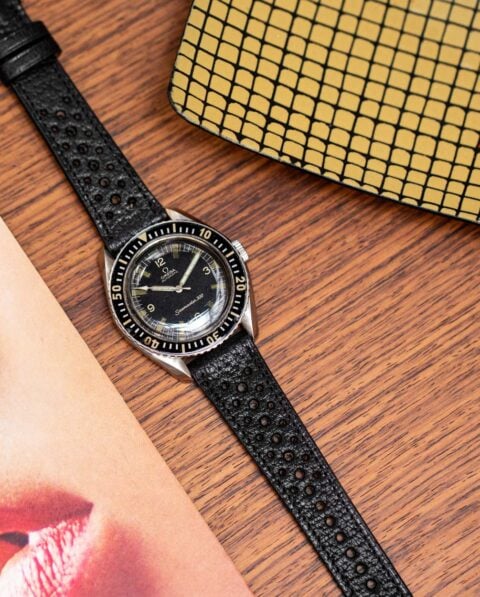 Bracelet de montre rallye en cuir pigskin noir