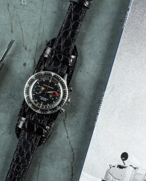 Bracelet de montre type Bund - Cuir crocodile noir