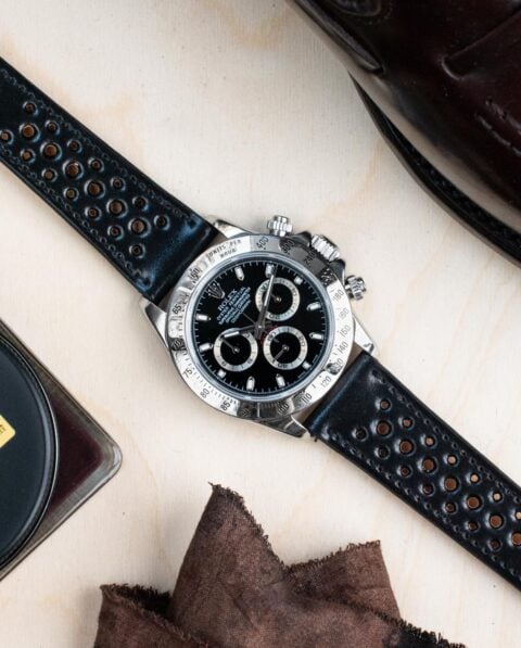 Bracelet de montre rallye - cuir Horween Shell Cordovan - Noir
