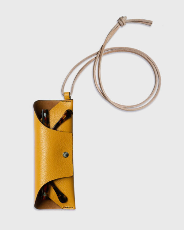 Étui à lunettes - cuir grainé jaune - suédine velours