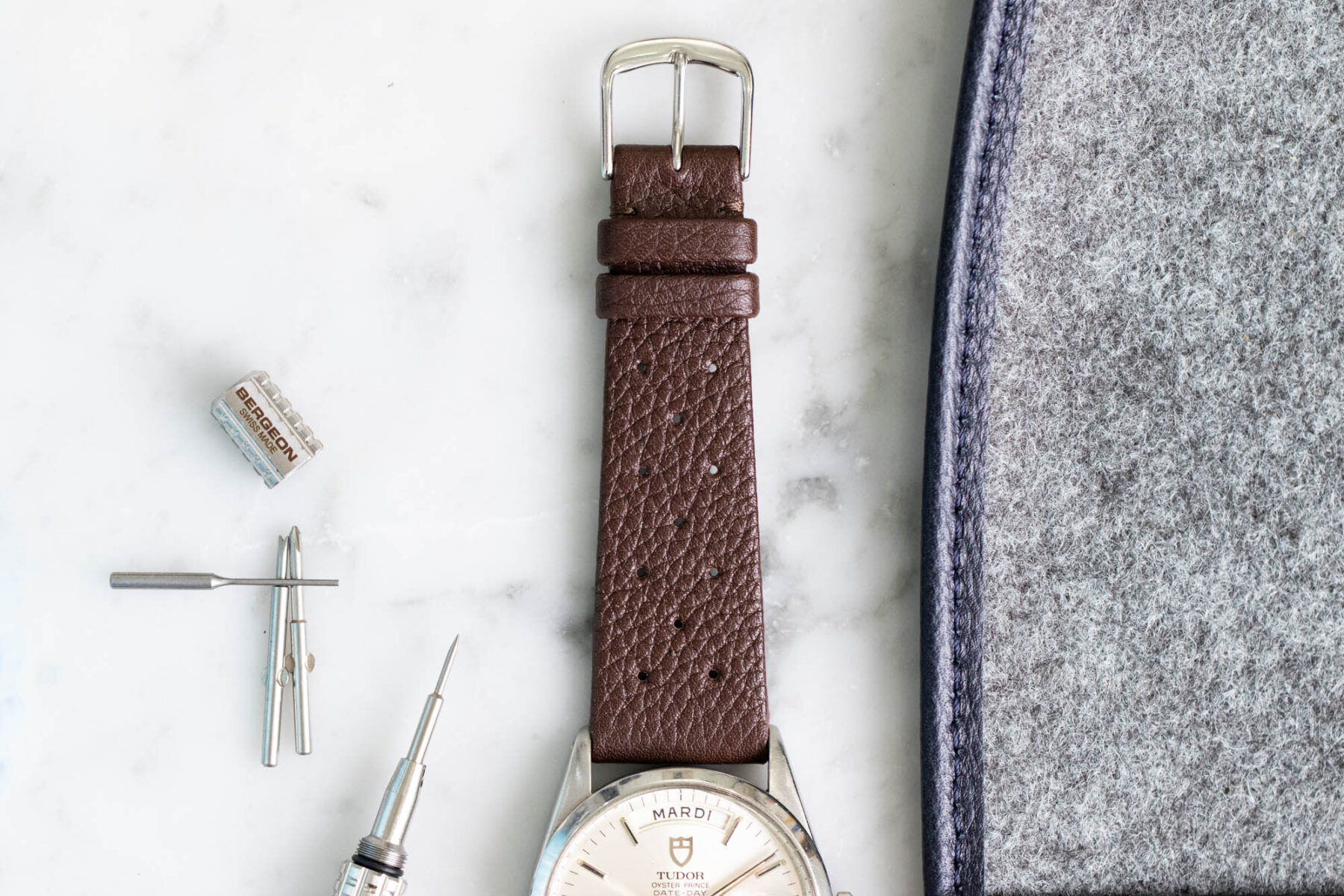Tropic Star Leather Watch Strap - Chocolate Brown Grained Calfskin