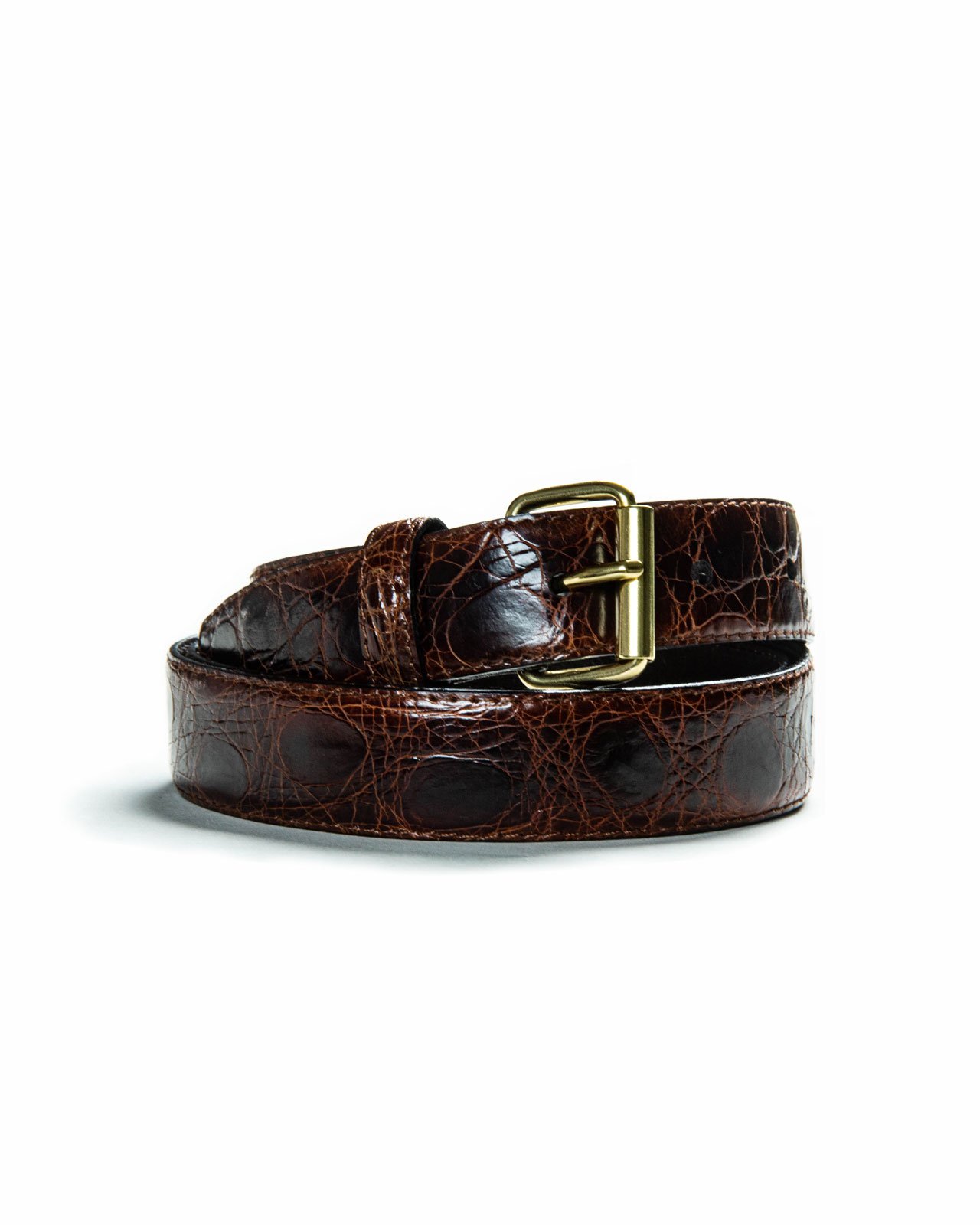 Hazelnut Brown Crocodile Leather Belt With Brass Buckle