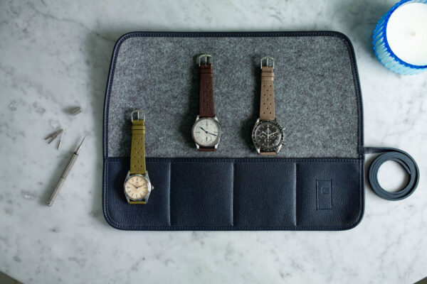 Marmotte de transport pour 4 montres - Cuir Grainé Bleu Nuit