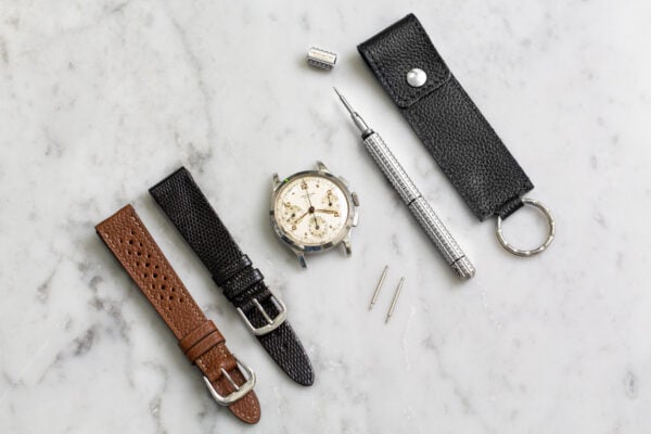 Bergeon Outil Chasse Pompe - Pour changer les bracelets de montre - Pochette cuir grainé noir