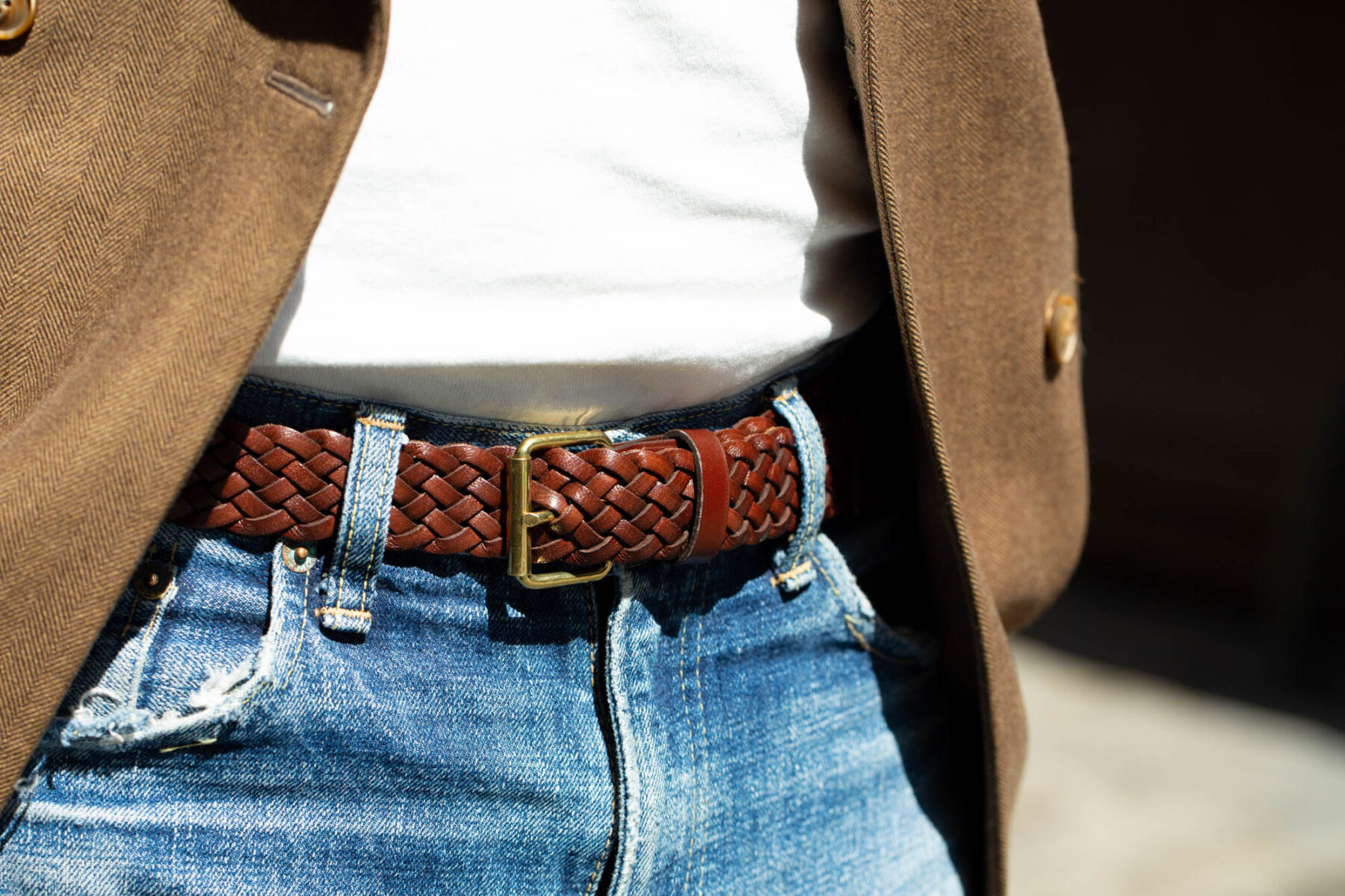 Buy Cognac Full Grain Braided Leather Belt 