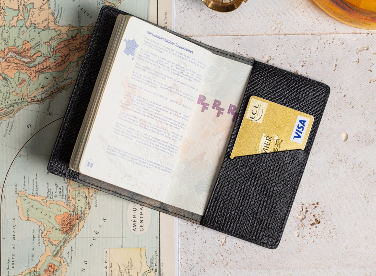 Passport Cover Black Russia leather Same Color Stitching