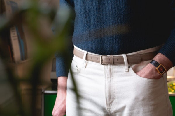 Ceinture cuir vachette grainée couleur taupe