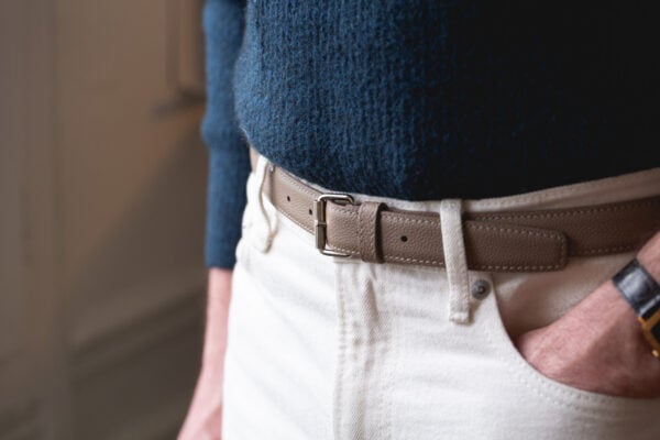 Ceinture cuir vachette grainée couleur taupe