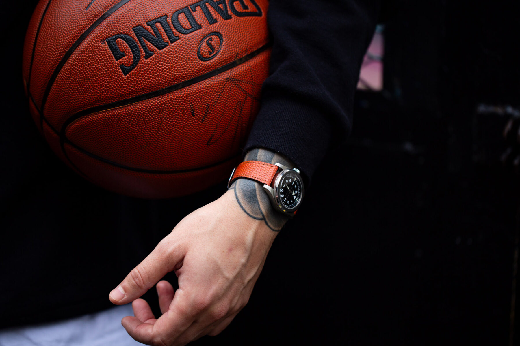 Bracelet de montre - Cuir Horween de ballon de basket orange marron