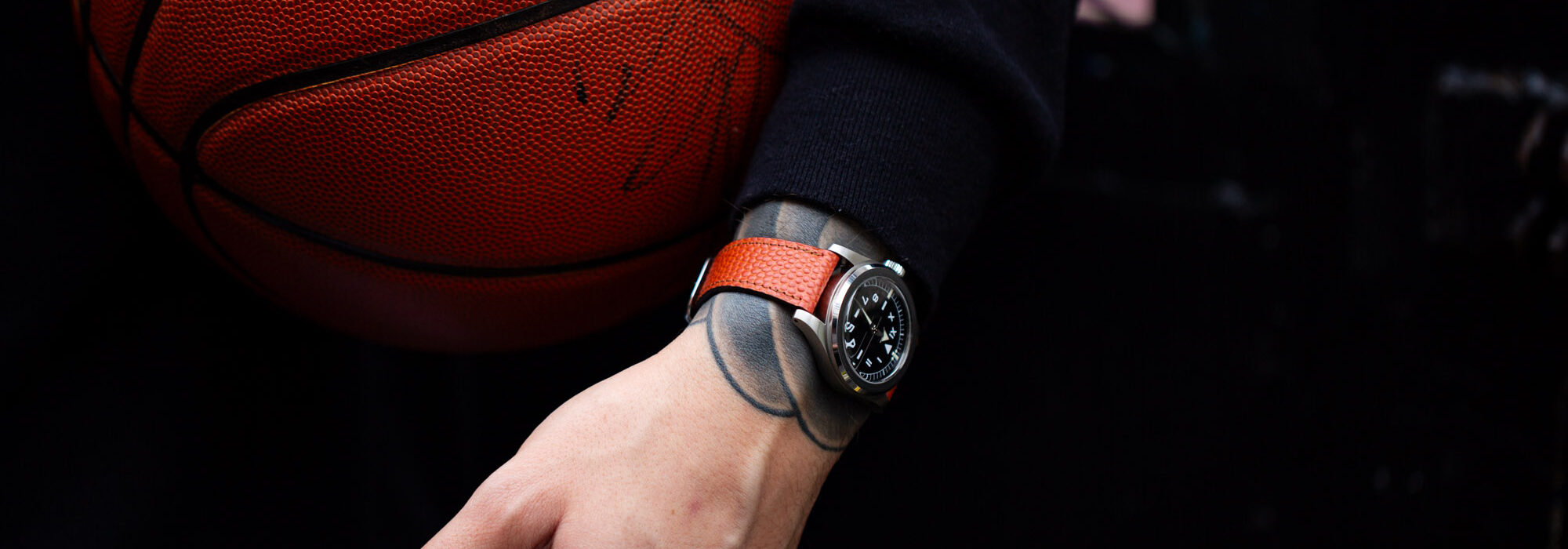 Bracelet de montre - Cuir Horween de ballon de basket orange marron