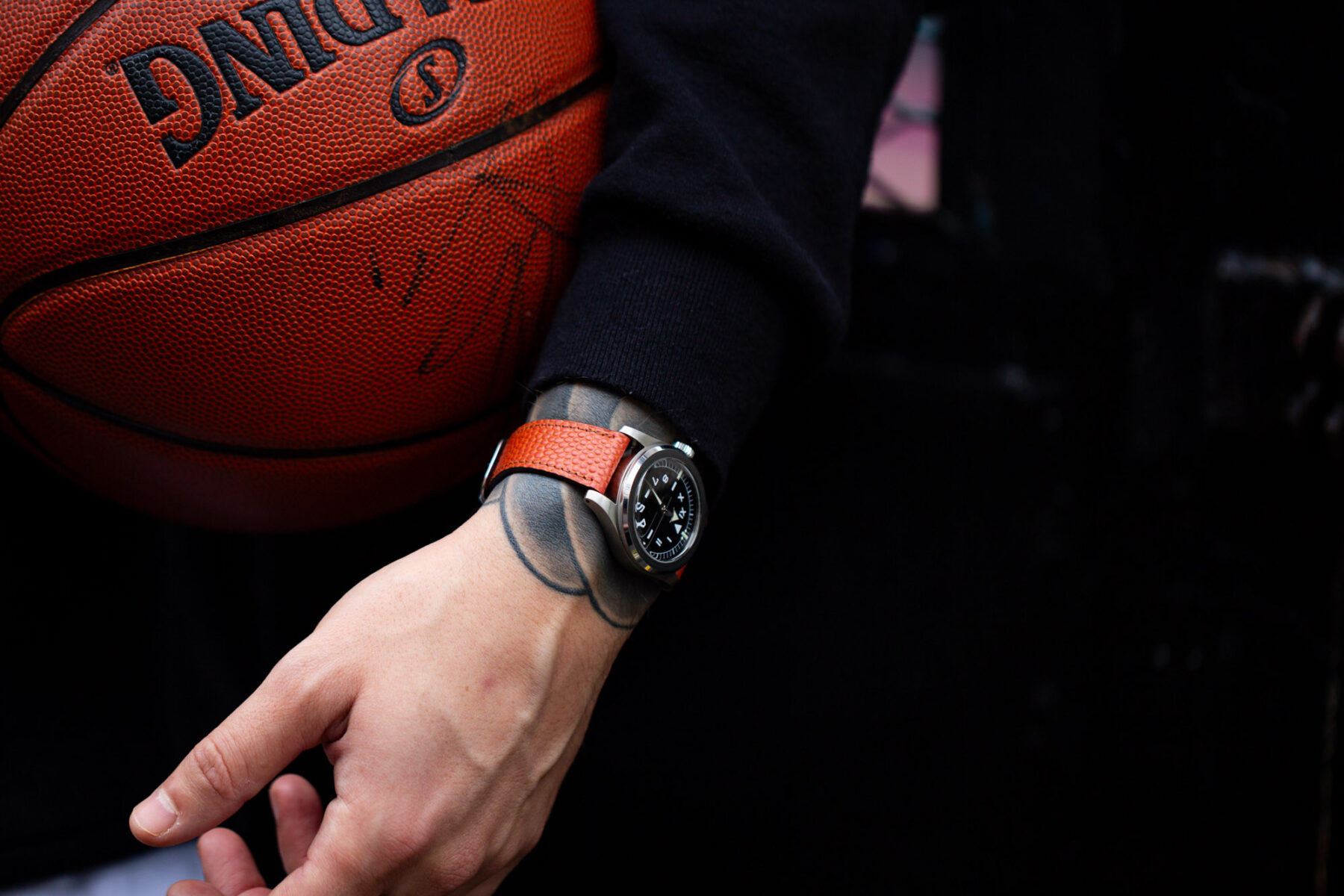 Bracelet de montre - Cuir Horween de ballon de basket orange marron