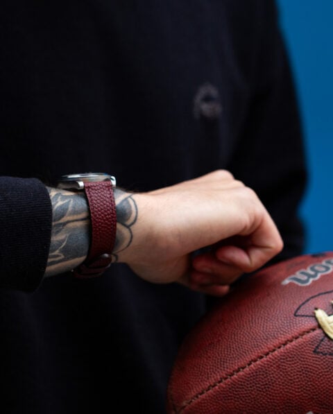 Bracelet de montre - Cuir Horween de ballon de football américain bordeaux
