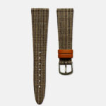 Vintage wool and leather watch strap - Brown houndstooth
