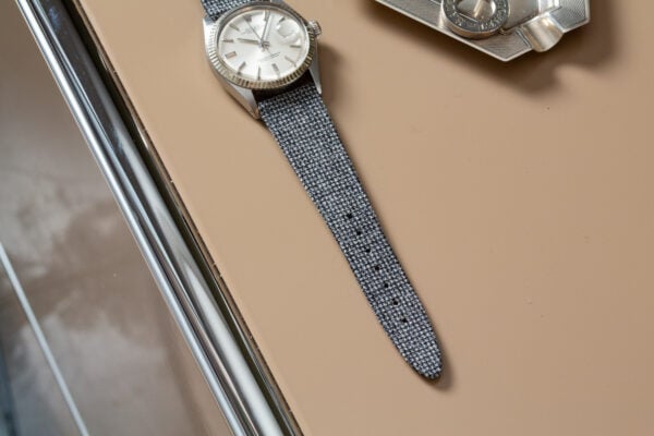 Vintage wool and leather watch strap - Grey pin check