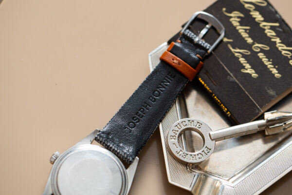 Vintage wool and leather watch strap - Grey pin check