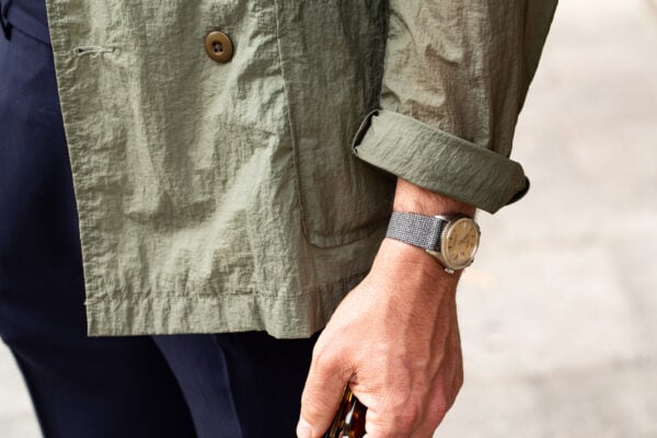 Vintage wool and leather watch strap - Grey pin check