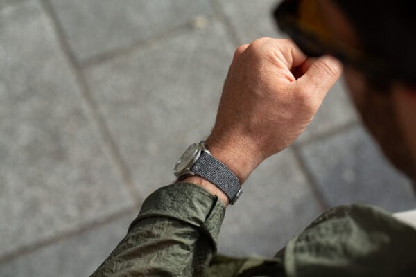 Vintage wool and leather watch strap - Grey pin check