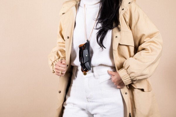 Étui à lunettes - cuir noir avec suédine velours